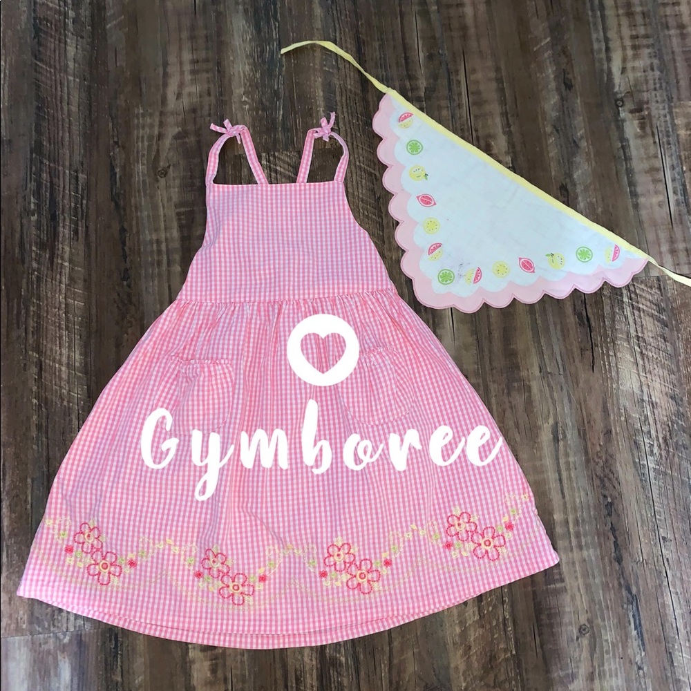 Gymboree lemony lime pink check dress & headscarf